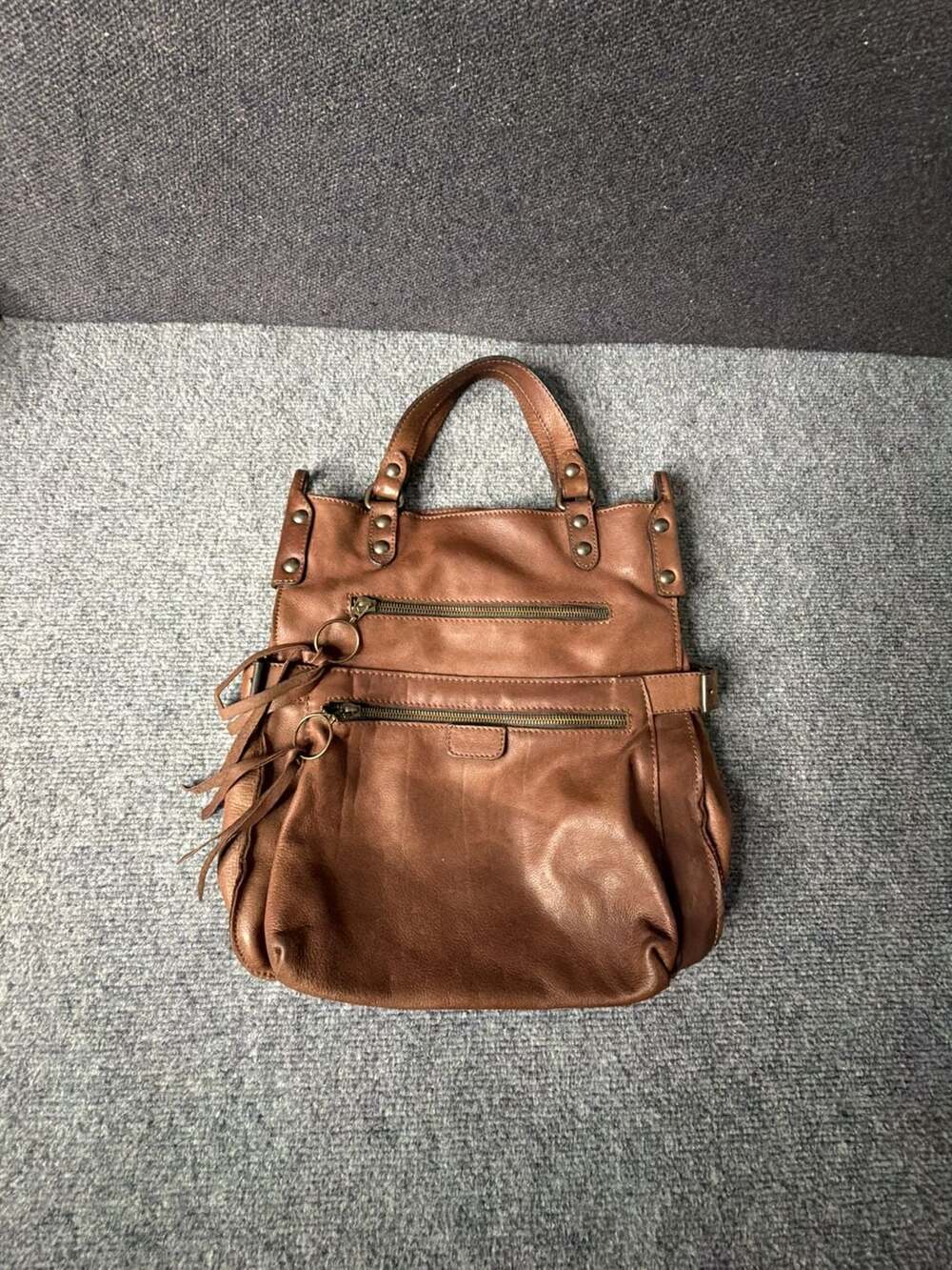 Regina Italian Brown Genuine Leather Foldover Tote Crossbody Handbag